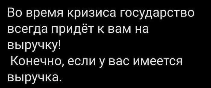 Во время кризиса государство всегда придёт к вам на выручку Конечно если у вас имеется выручка