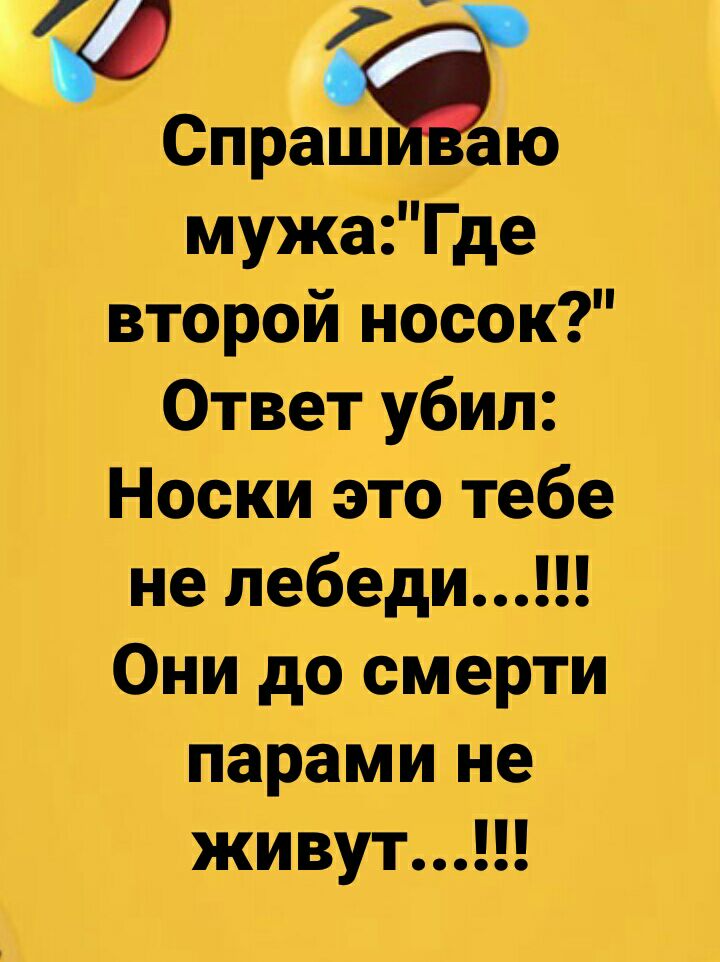 Спраю мужаГде второй носок Ответ убил Носки это тебе не лебеди Они до смерти парами не