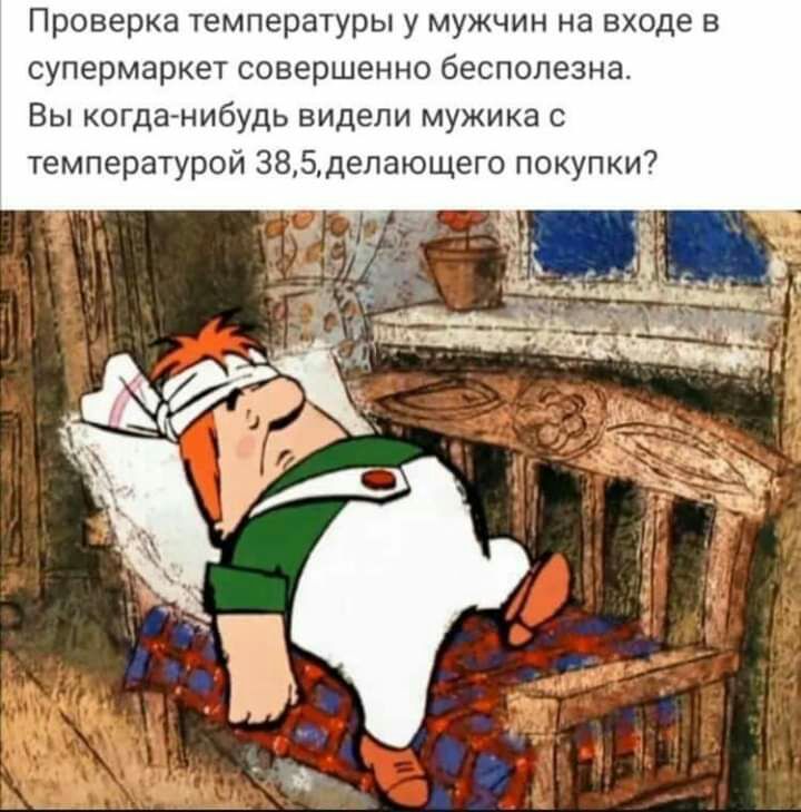 Проверка температуры у мужчин на входе в супермаркет совершенно бесполезна Вы когданибудь видели мужика с температурой 385делающего покупки