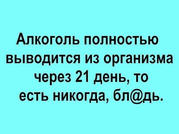 Алкоголь полностью выводится из организма через 21 день то есть никогда блдь