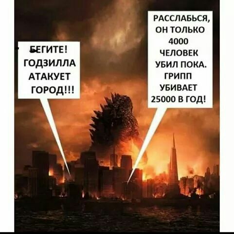 БЕГИТЕ ГОДЗИЛЛА АТАКУЕТ город РАССЛАБЬСЯ ОН ТОЛЬКО 4000 ЧЕЛОВЕК УБИЛ ПОКА ГРИПП УБИВАП 25000 В ГОД