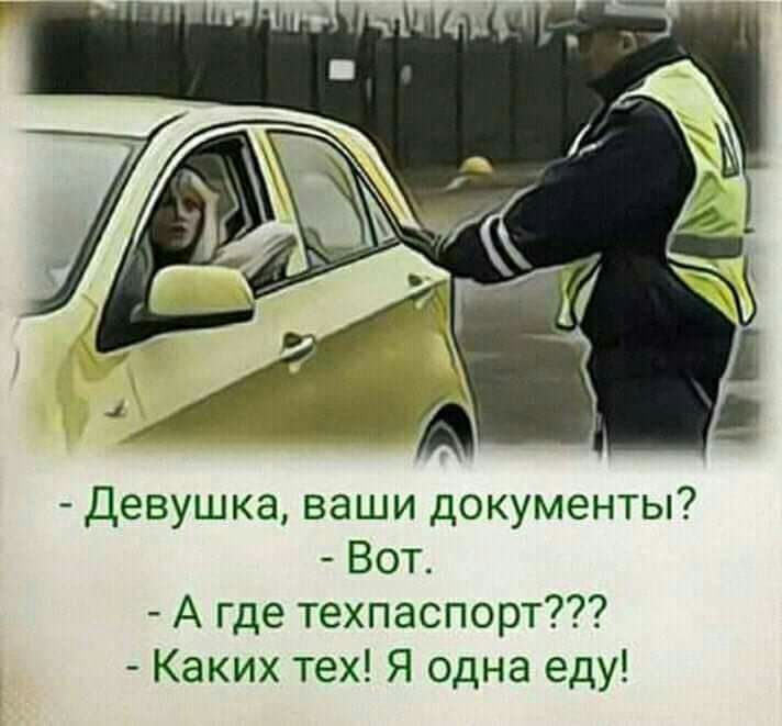 Девушка ваши документы Вот А где техпаспорт Каких тех Я одна еду