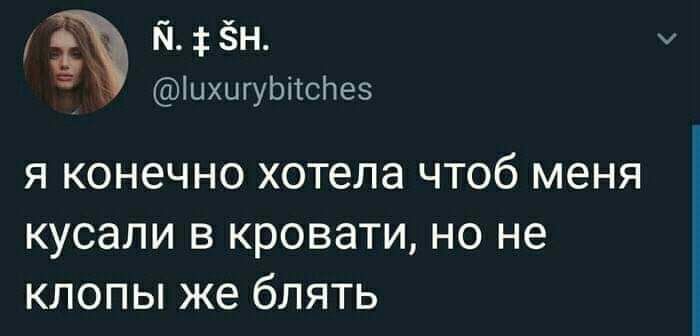 а фён ихигуЬітсНез Я КОНЭЧНО ХОТЕЛЭ ЧТОб меня КУСЭЛИ В КРОВЭТИ НО не клопы же блять
