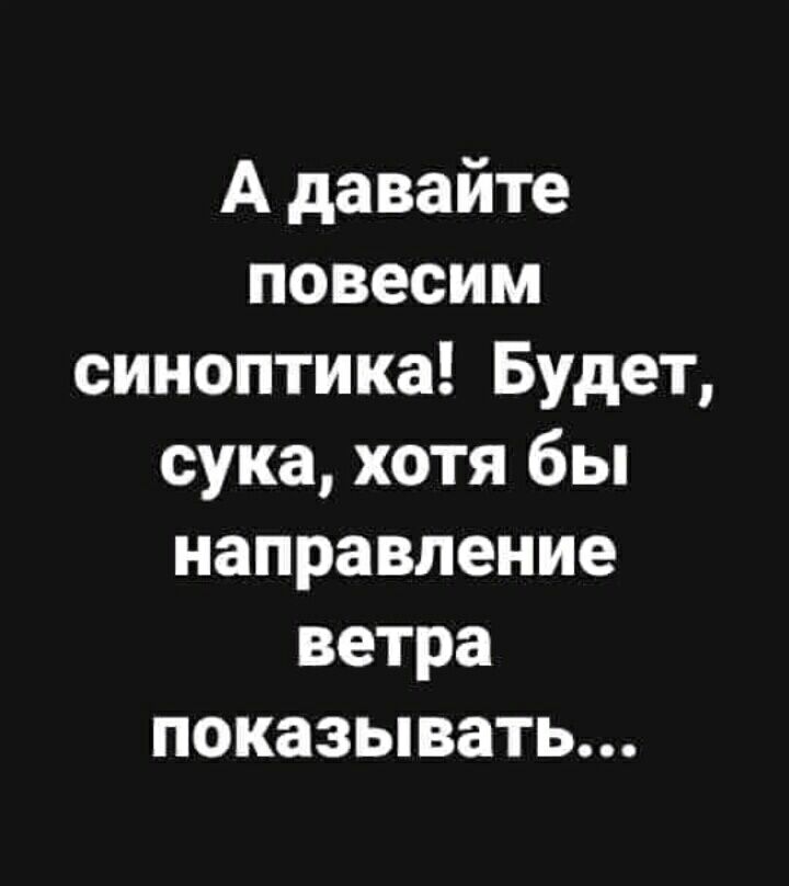 А давайте повесим синоптика Будет сука хотя бы направление ветра показывать