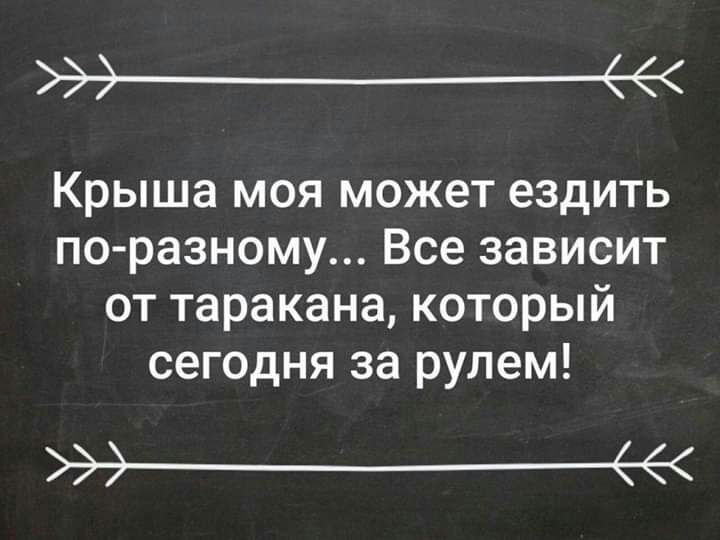 э_е Крыша моя может ездить по разному Все зависит от таракана который сегодня за рулем ___