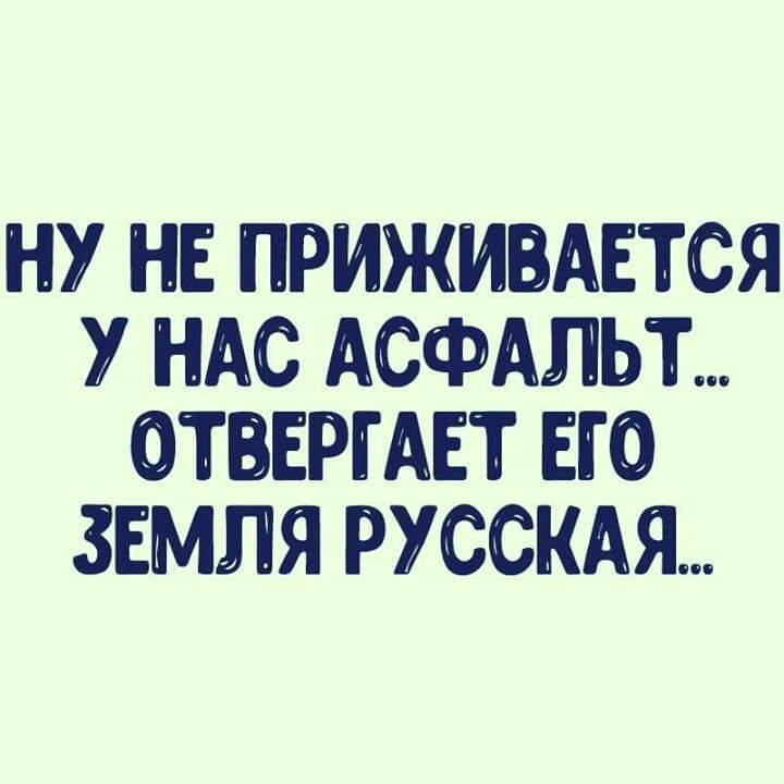 НУ НЕ ПРИЖИАЕТСЯ У НАС АСФАЛЬТ ОТПЕРГАЕТ ЕЮ ЗЕМЛЯ РУССКАЯ