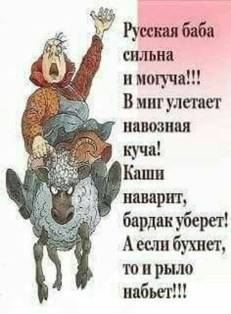 сильна и могуча В миг улетает наивная куча Каши ншрнт бардак уберет А если бухпет ю и рыло набит