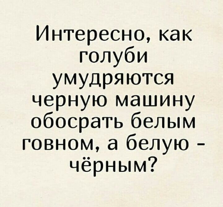 Интересно как голуби умудряются черную машину обосрать белым говном а белую чёрным