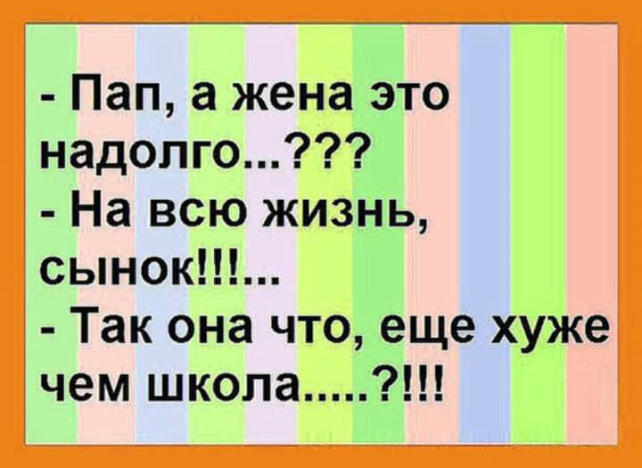 Пап а жена это надолго На всю жизнь сынок Так она что еще хуже чем школа