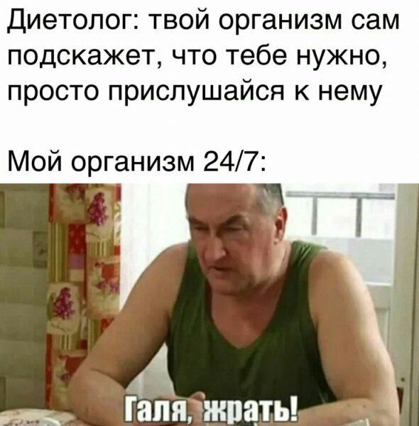 Диетолог твой организм сам подскажет что тебе нужно просто прислушайся к нему Мой организм 247