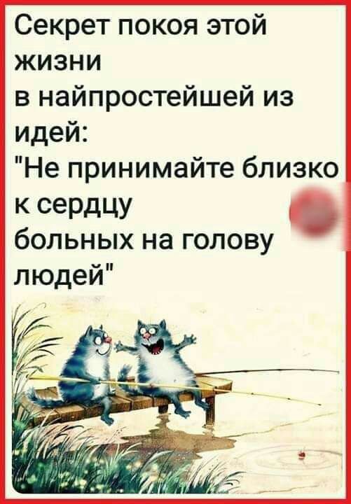 Секрет покоя этой жизни в найпростейшей из идей Не принимайте близко к сердцу бОЛЬНЫХ на ГОЛОВУ людей