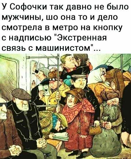 У Софочки так давно не было мужчины шо она то и дело смотрела в метро на кнопку с надписью Экстренная связь с машинистом а
