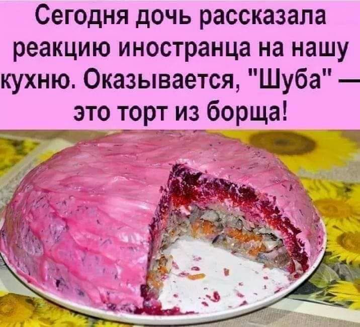 Сегодня дочь рассказала реакцию иностранца на нашу кухню Оказывается Шуба это торт из борща