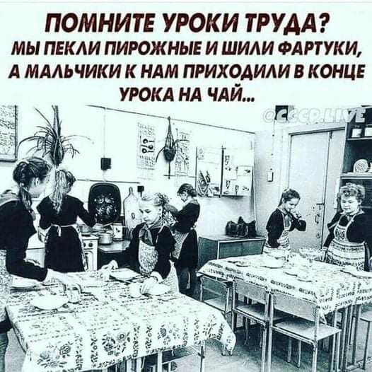 ПОМНИТЕ УРОКИ ТРУДА мы пекли пиюжныв и шили ФАРТУКИ А ммь чики к ндм приходили в кони уюкд нд чдй