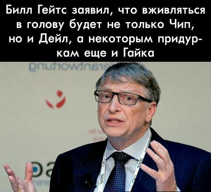 Билл Гейтс заявил что вживляться в голову будет не только Чип но и Дейл некоторым придур ком еще и Гайка