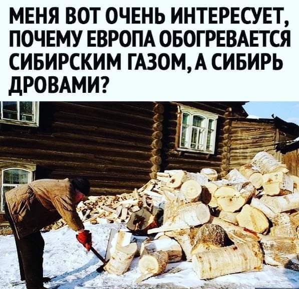 МЕНЯ ВОТ ОЧЕНЬ ИНТЕРЕСУЕТ ПОЧЕМУ ЕВРОПА ОБОГРЕВАЕТСЯ СИБИРСКИМ ГАЗОМА СИБИРЬ дРОВАМИ
