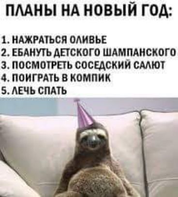ПМНЫ НА НОВЫЙ ГОД 1 НАЖРАТЪОЯ ОАИВЪЕ 2 ЕБАНУТЬ АЕТСХОГО ШАМПАНСХОГО З ПОСМОТРЕТЬ СОСЦСКИЙ СМЮТ 4 ПОИГРАТЬ В КОМПИК 5 АЕЧЬ СПАТЬ