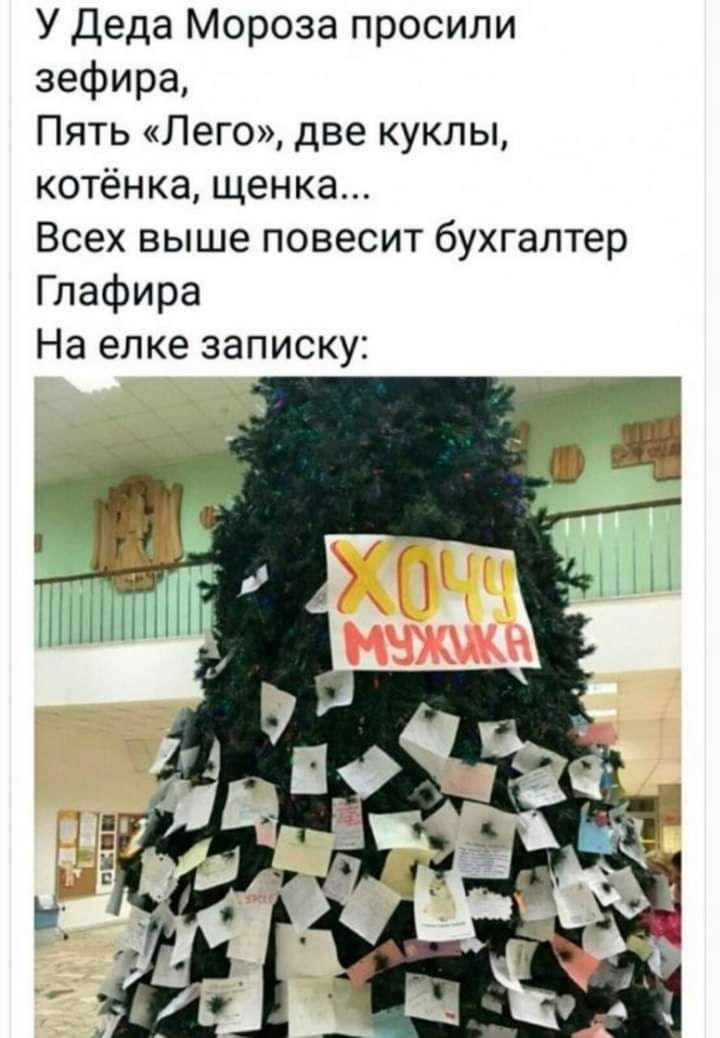 У Деда Мороза просили зефира Пять Лего две куклы котёнка щенка Всех выше повесит бухгалтер Глафира На елке записку