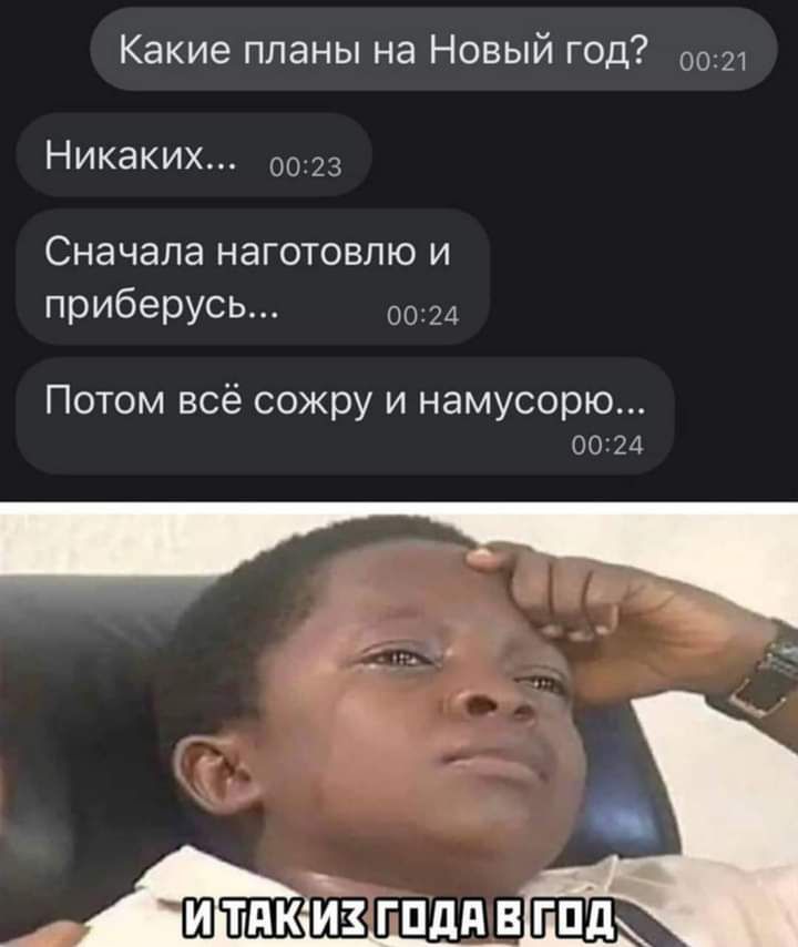 Какие планы на Новый год Никаких 0023 Сначала наготовлю и приберусь 0024 Потом всё сожру и намусорю 0024