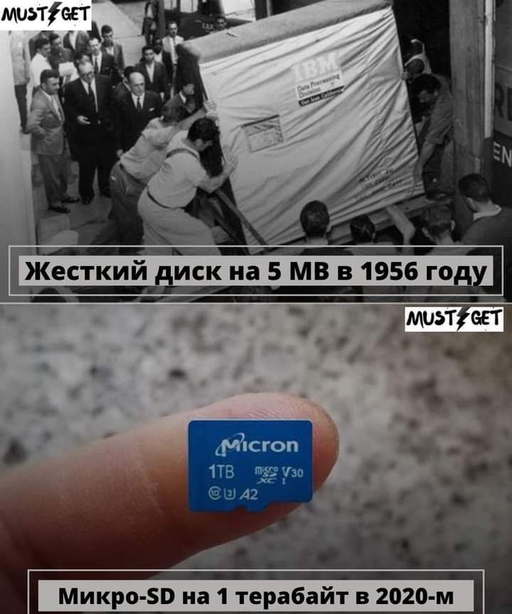 _ Жесткий иск на 5 МВ в 1956 го 1ТВ 35 да ША2 Микро 0 на 1 терабайт в 2020 м