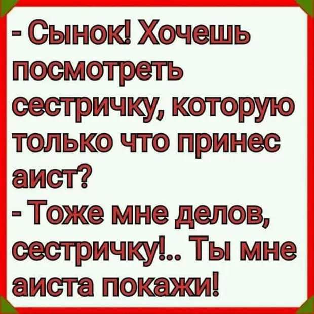 Вынопа Хочещь посмотреть австрмчкм кото только что принес аист Тоже Мне делов сестричкуі Ты мне аиста покажи