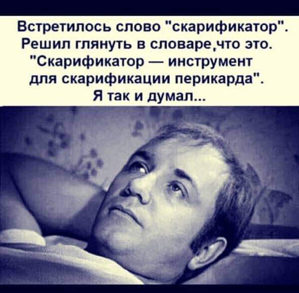 Встретипось слово скарификатор Решил глянуть в споваре_что это Скарификатор инструмент для скарификации перикарда Я так и думал