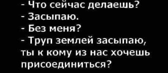 Что сейчас делаешь Засыпаю Без меня Труп землей засыпаю ты к кому из нас хочешь присоединиться