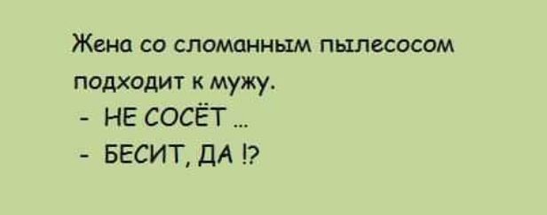 Жена со сломанным пылесосом подходит к мужу НЕ СОСЁТ БЕСИТ ДА