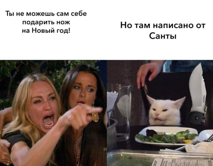 Ты не можешь сам себе подарить нож на Новый год Но там написано от Санты