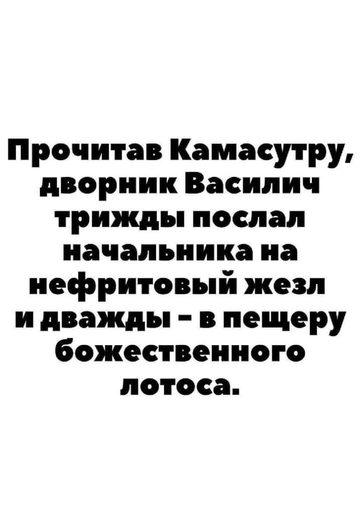 Прочитав амаеутру дворник Василич трижды послал начальника на нефритовый жезл и дважды в пещеру божественного лотоса