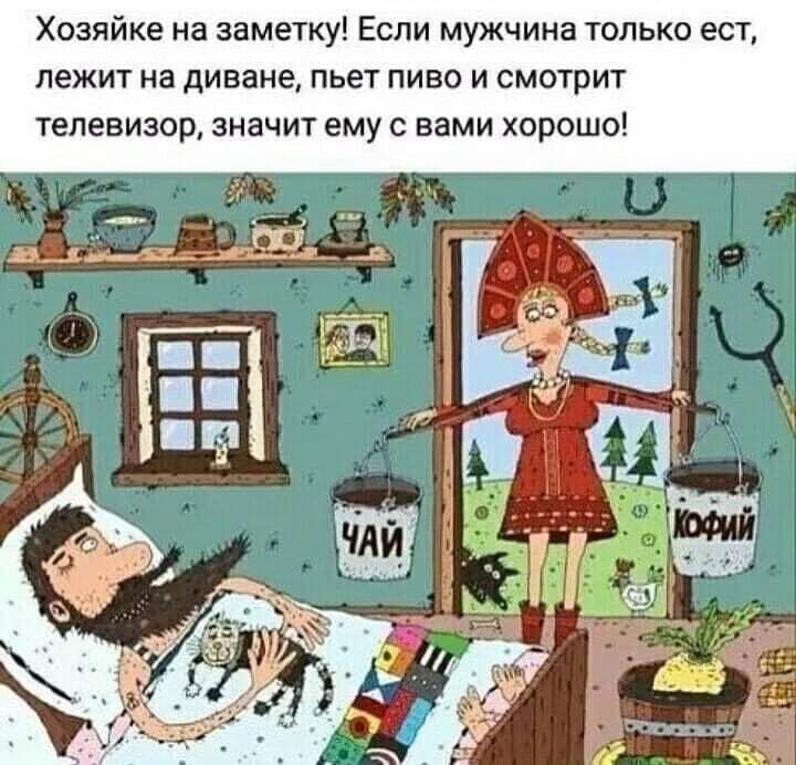 Хозяйке на заметку Если мужчина только ест лежит на диване пьет пиво и смотрит телевизор значит ему с вами хорошо