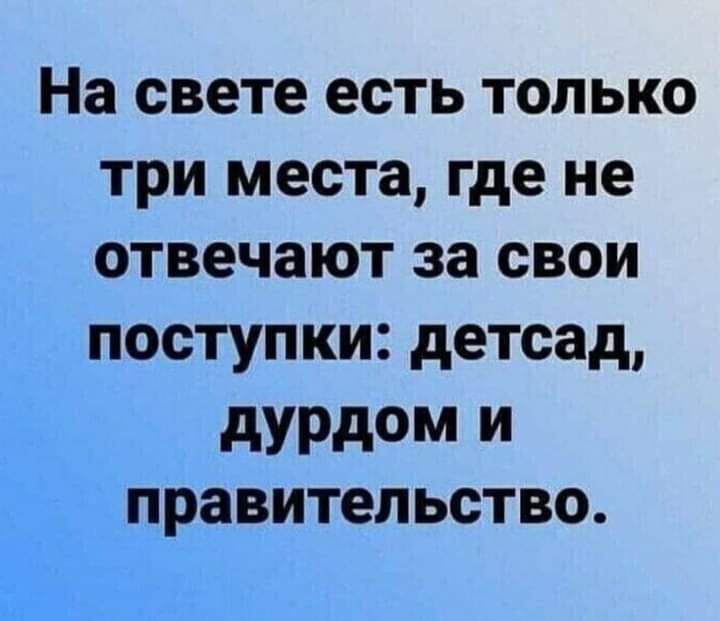 На свете есть только три места где не отвечают за свои поступки детсад дУРдОМ и правительство