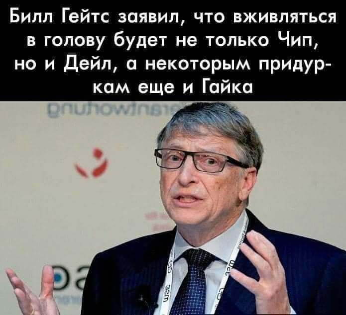 Билл Гейтс заявил что вживляться в голову будет не только Чип но и Дейл некоторым придур ком еще и Гайка