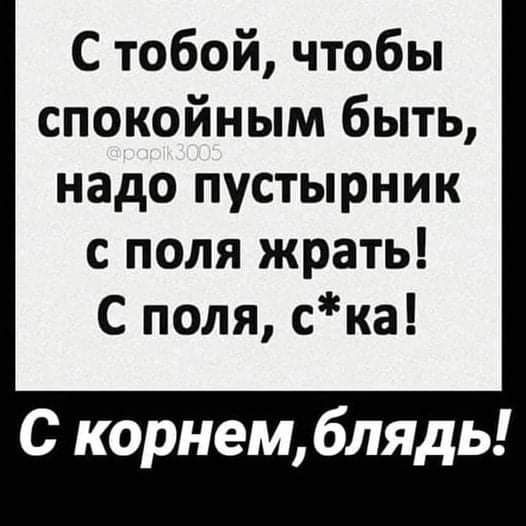 С тобой чтобы спокойным быть надо пустырник с поля жрать С поля ска С корнем блядь