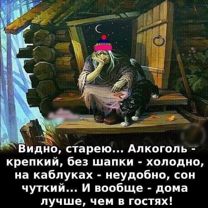 Видно старею Алкоголь крепкий без шапки холодно на каблуках неудобно сон чуткий И вообще дома лучше чем в гостях