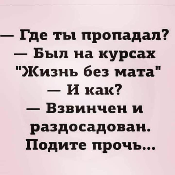 Где ты пропадал Был на курсах Кизнъ без мата И как Взвинчен и раздосадован Подите прочь