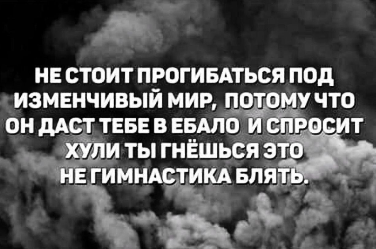 НЕ СТОИТ ПРОГИБАТЬСЯ ПОД ИЗМЕНЧИВЫЙ МИР _ПОТ УЧТО он мс т тввввввдло т 3137 и ты гнЁшься э н гимнА тим влад т ЪД