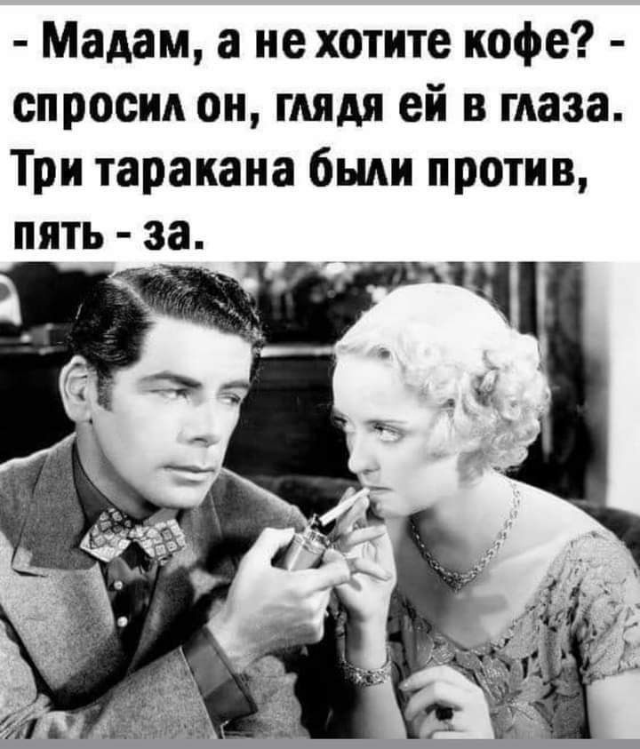 Мадам а не хотите кофе спросил он глядя ей в глаза Три таракана были против пять за