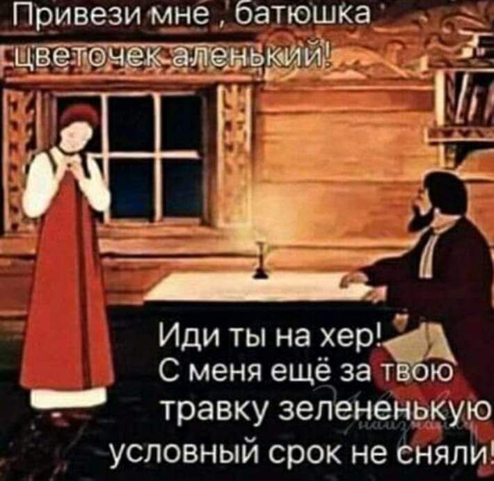 Иди ты на _ер С меня ещё за __ травку зелененркую условный срок не сняли