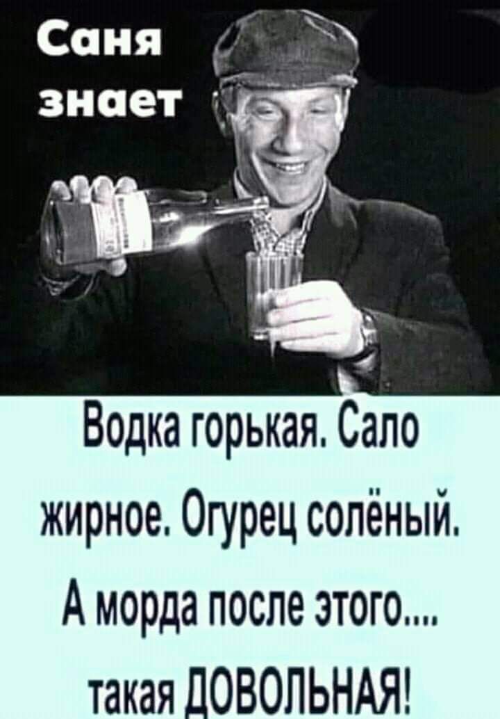 Водка горькая Сало жирное Огурец солёный А морда после этого такая _ОВОПЬНАЯ