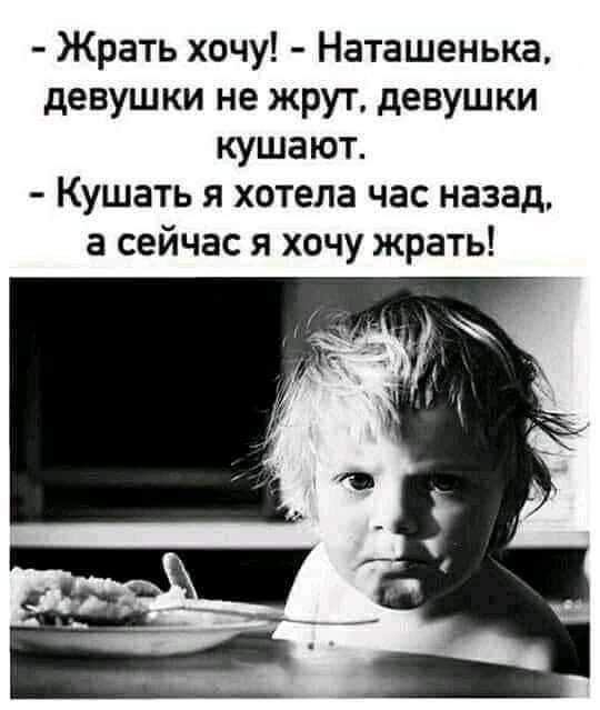 Жрать хочу Наташенька девушки не жрут девушки кушают Кушать я хотела час назад а сейчас я хочу жрать