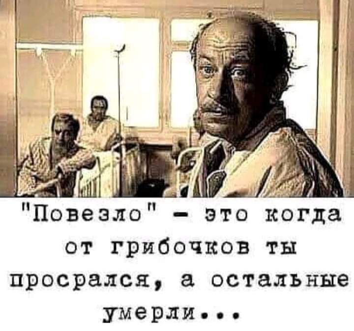 Повезло это когда от грибочков ты просрался остальные умерли