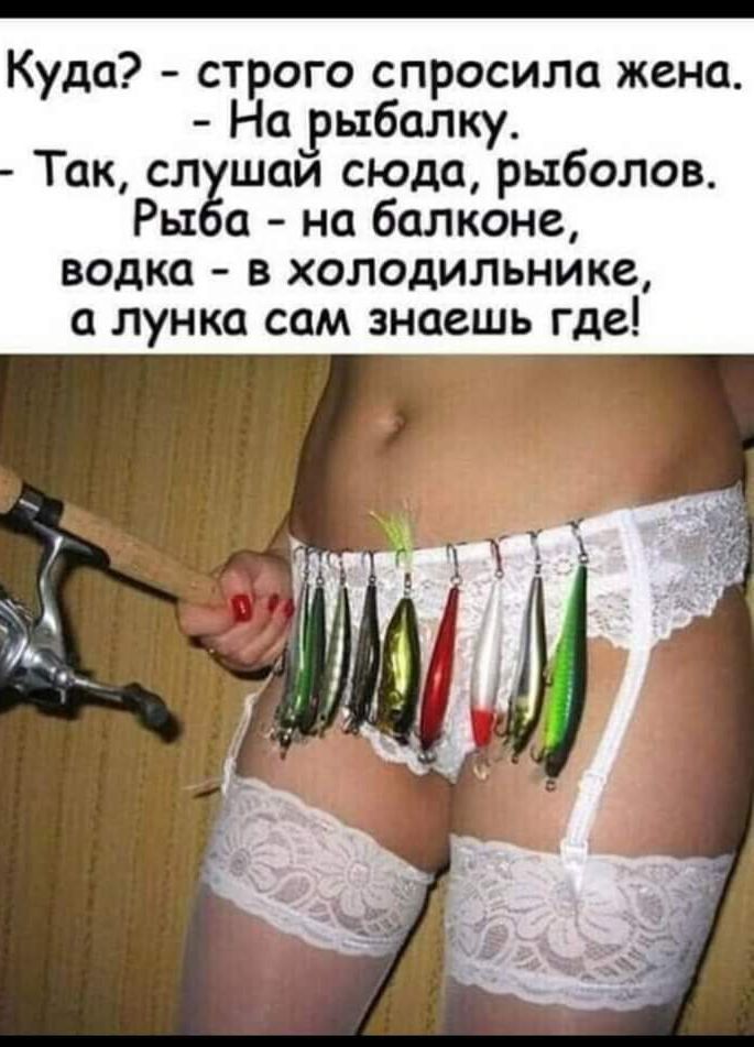Куда строго спросила жена На Рыбалку Так сл шаи сюда рыболов Ры а на балконе водка в холодильнике а лунка сам знаешь где
