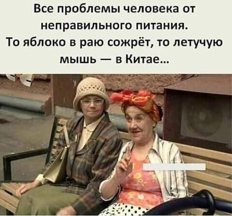 Все проблемы человека от неправильного питания То яблоко в раю сожрёт то летучую мышь в Китае