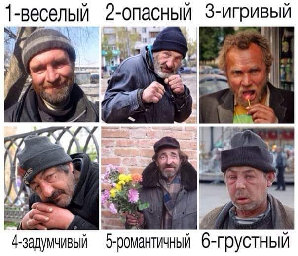 1 веселый 2 опасный 3 игривый 4 задумчивый б романтичный 6 грустный