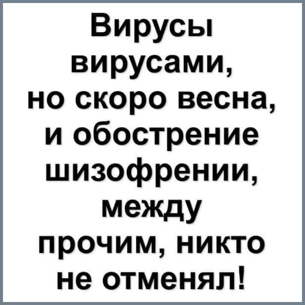 Вирусы вирусами но скоро весна и обострение шизофрении между прочим никто не отменял
