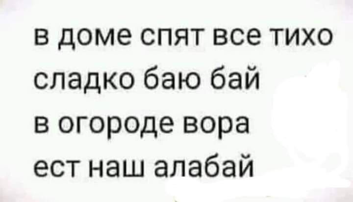 в доме спят все тихо сладко баю бай в огороде вора ест наш алабай