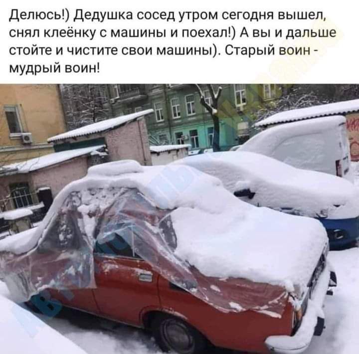 Делюсь дедушка сосед утром сегодня вышел снял кпеёнку с машины и поехал А вы и дальше стойте и чистите свои машины Старый воин мудрый воин