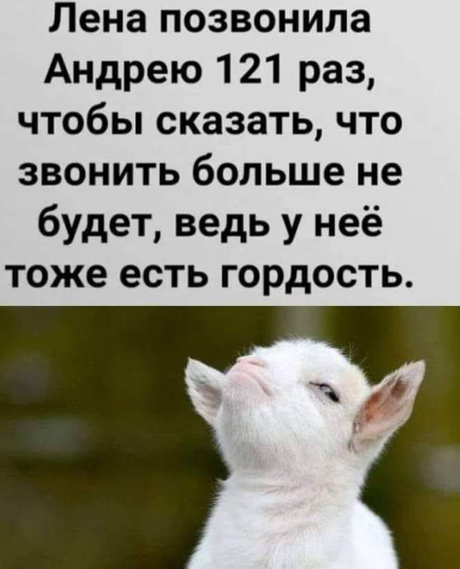 Лена позвонила Андрею 121 раз чтобы сказать что звонить больше не будет ведь у неё тоже есть гордость