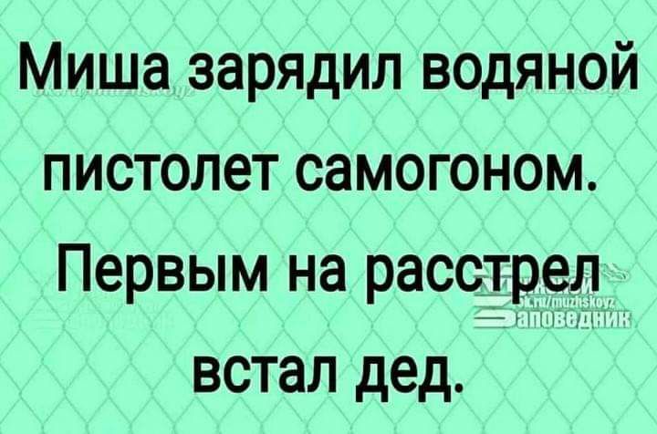 Миша зарядил водяной пистолет самогоном Первым на ресет род встал дед